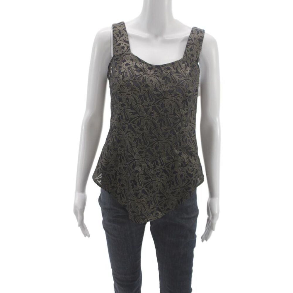 Aysha Women Paisley Square Neck Black Polyester Sleeveless Tank Zip Size S
